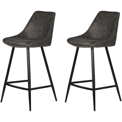 Lot de 2 chaises de bar H67 cm en tissu daim gris foncé - ORMOY
