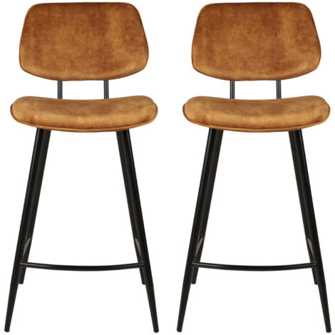 Lot de 2 chaises de bar H68 en tissu velours ocre - SITEA