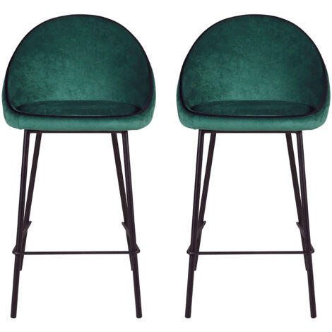 Lot de 2 chaises de bar H75 cm en tissu vert - ABAYA