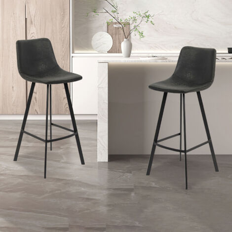 Lot de 2 chaises de bar H78 cm en PU noir - POHAN