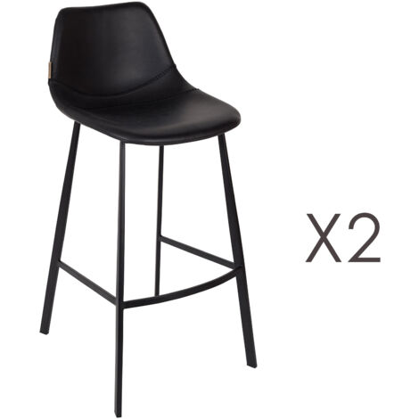 Lot de 2 chaises de bar H80 cm en PU noir - FRANKY