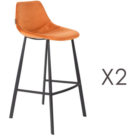 Lot de 2 chaises de bar H80 cm en velours orange - FRANKY
