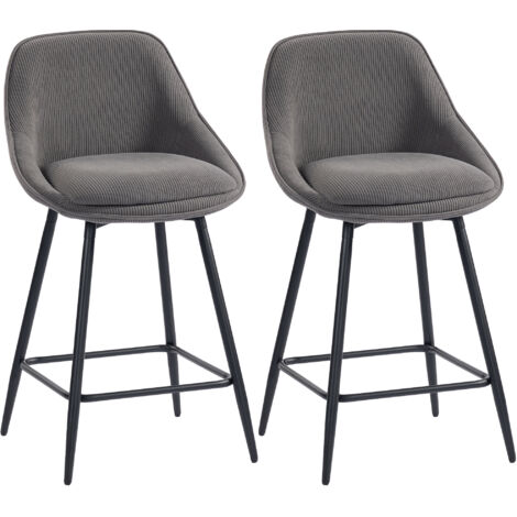 Lot de 2 Chaises de Bar, Housse Velours Côtelé, Pieds Acier, Gris