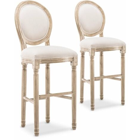 Lot de 2 chaises de bar médaillon Louis XVI tissu Beige