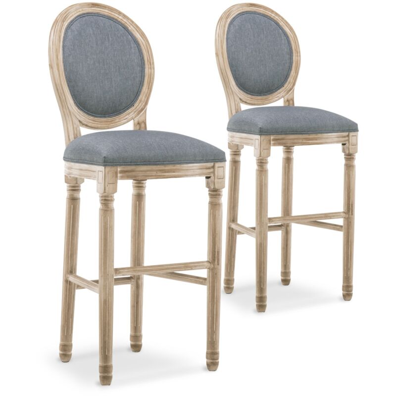 Lot de 2 chaises de bar médaillon Louis XVI tissu Gris