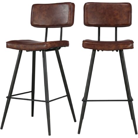 Rendez-Vous Déco – Lot de 2 chaises de bar mi-hauteur 66 cm en cuir synthétique marron – Structure métal robuste – Hauteur d'assise 66 cm – Pour îlot de cuisine
