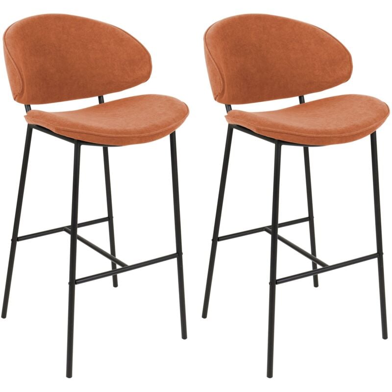 Beliani - Lot de 2 Chaises de Bar Moderne Contemporain en Tissu Pieds en Métal Incurvé sans Accoudoirs Orange Kiana