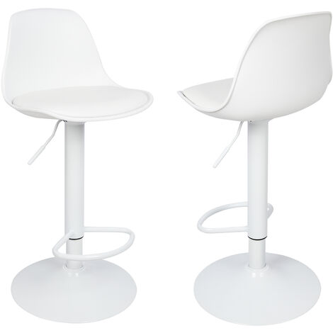 Lot de 2 Chaises de Bar Moderne Design, Assise Rembourrée en Faux Cuir Tabouret Bar, avec Dossier, Réglable en Hauteur Rotatif à 360°, pour Cuisine Bar, Blanc