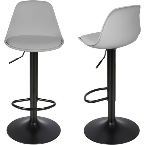Lot de 2 Chaises de Bar Moderne Design, Assise Rembourrée en Faux Cuir Tabouret Bar, avec Dossier, Réglable en Hauteur Rotatif à 360°, pour Cuisine Bar, Gris