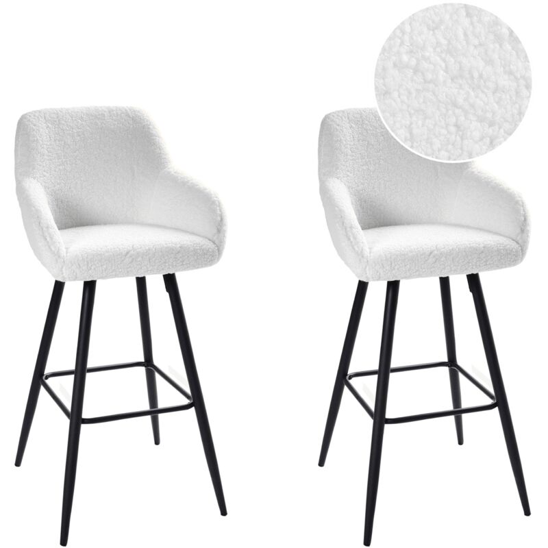 Beliani - Lot de 2 Chaises de Bar Moderne en Bouclé Rembourré avec Accoudoirs Pieds en Métal Blanc Cassé Casmalia