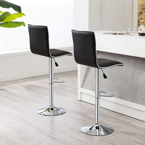 Lot de 2 Chaises de Bar Pied en Métal Pivotantes et Réglables en Hauteur 55 cm - 75 cm Noir