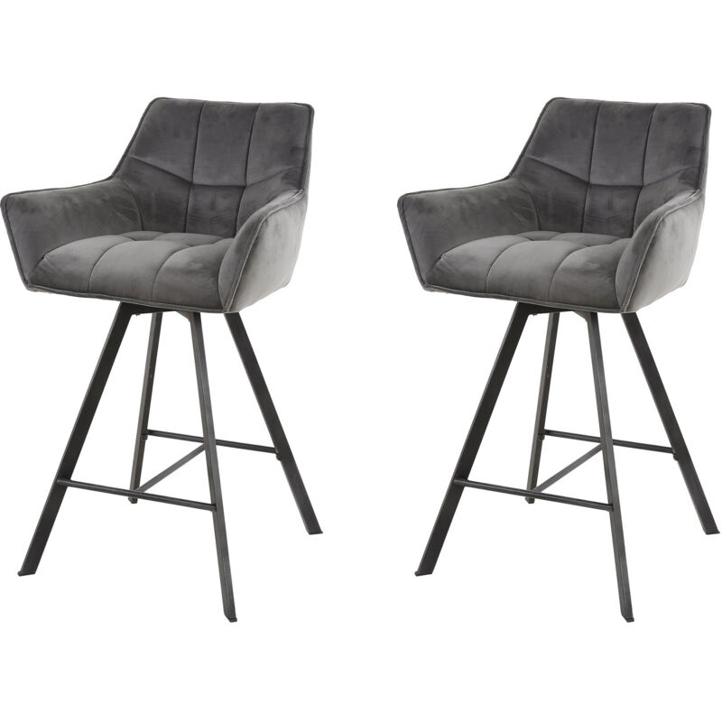 M&s - Lot de 2 chaises de bar pivotantes en velours anthracite