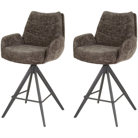 Lot de 2 chaises de bar pivotantes h67 cm en tissu texturé taupe foncé