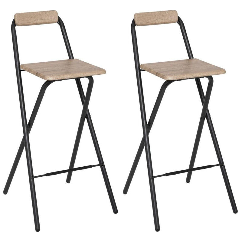 Deconation - Lot de 2 chaises de bar pliantes - Noir et beige - Tabouret de bar Lou - Livraison gratuite