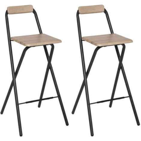 Lot de 2 chaises de bar pliantes - Noir et beige - Tabouret de bar Lou - Livraison gratuite