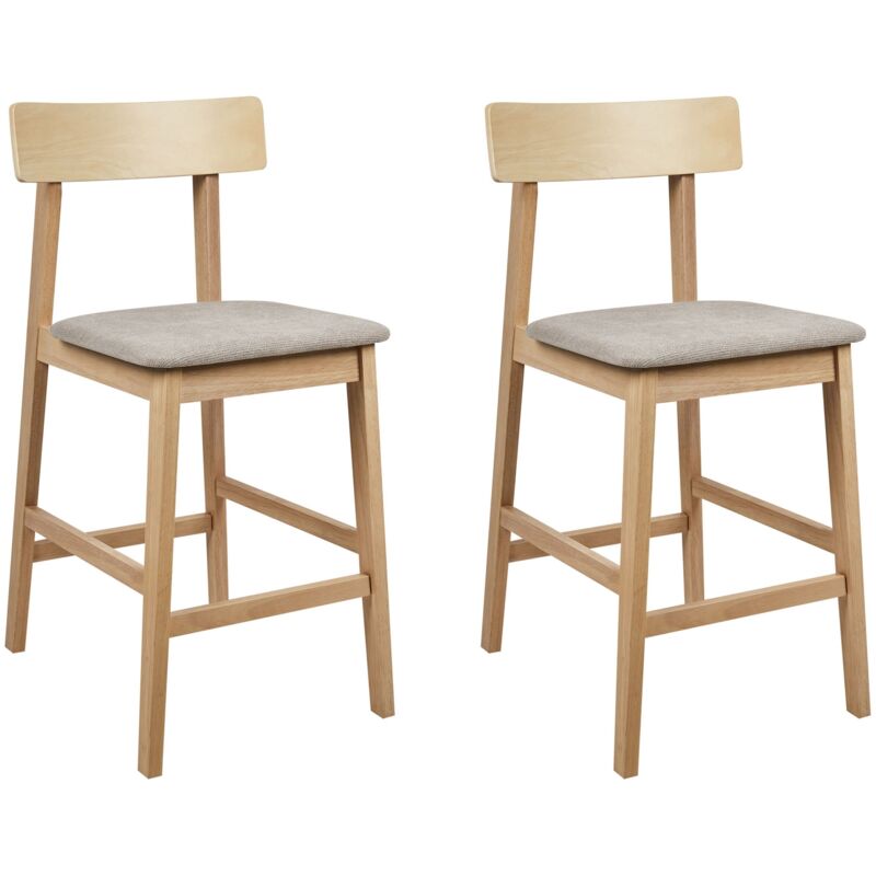 Beliani - Lot de 2 Chaises de Bar Rembourré en Bois d'Hévéa Clair Assise en Polyester Taupe Isanti