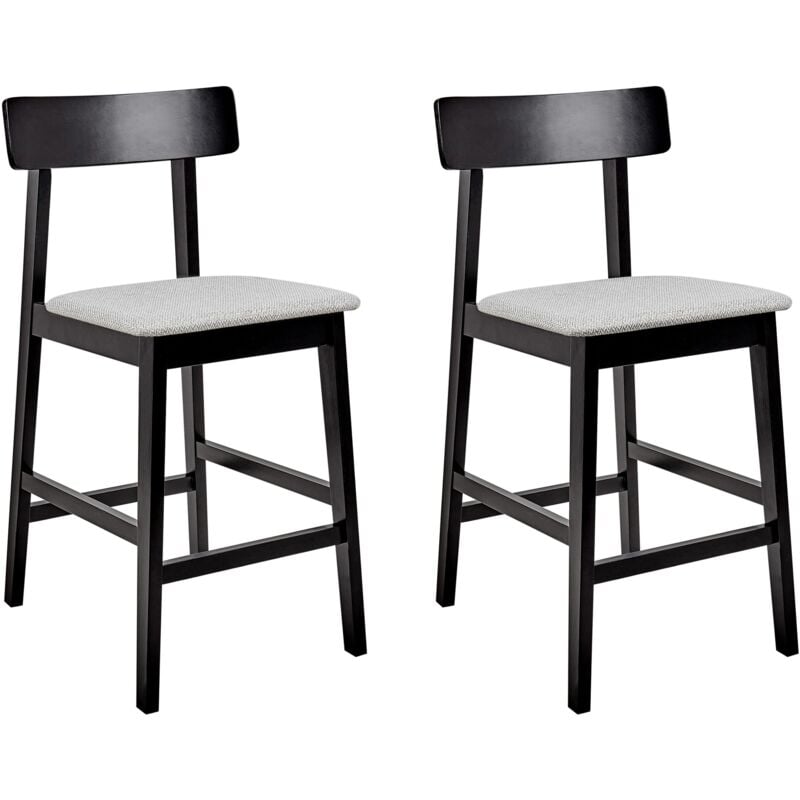 Beliani - Lot de 2 Chaises de Bar Rembourré en Bois d'Hévéa Noir Assise en Polyester Gris Isanti
