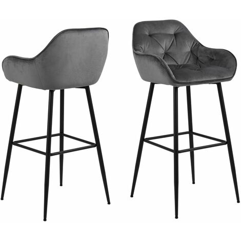 Lot de 2 chaises de bar rembourrées en velours avec accoudoirs FLORIE