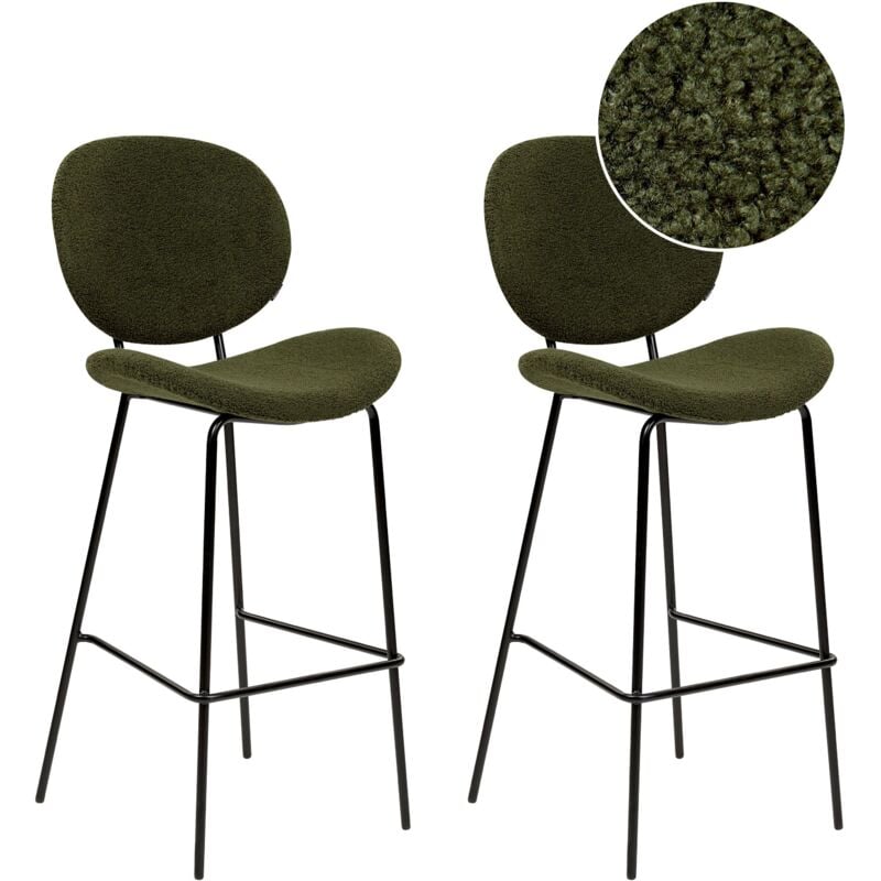 Beliani - Lot de 2 Chaises de Bar Rembourrées Sans Accoudoirs en Polyester Vert Foncé Luana