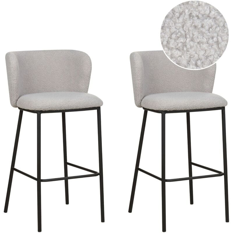 Beliani - Lot de 2 Chaises de Bar Rembourrées Sans Accoudoirs en Tissu Bouclé Gris Mina