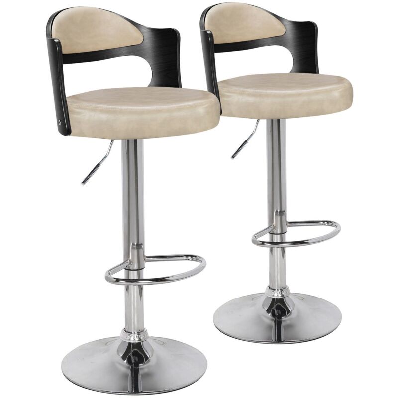 Cotecosy - Lot de 2 chaises de bar Ruben Bois Noir & Simili Crème