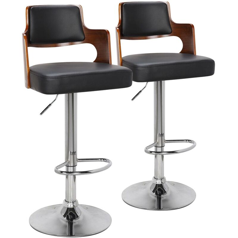 cotecosy - lot de 2 chaises de bar russel bois noisette & noir - bois / noir