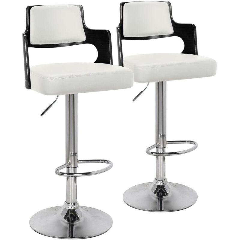 cotecosy - lot de 2 chaises de bar russel bois noir & simili blanc - noir / blanc