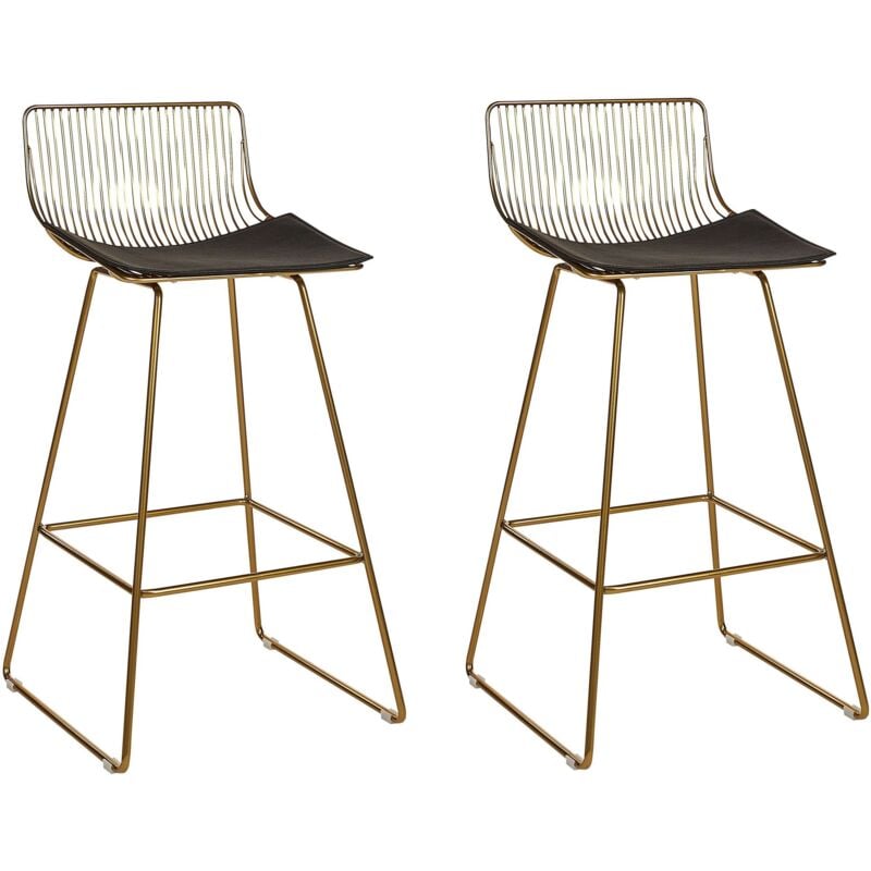 Beliani - Lot de 2 Chaises de Bar Style Industriel en Acier Doré et Cuir pu Fredonia