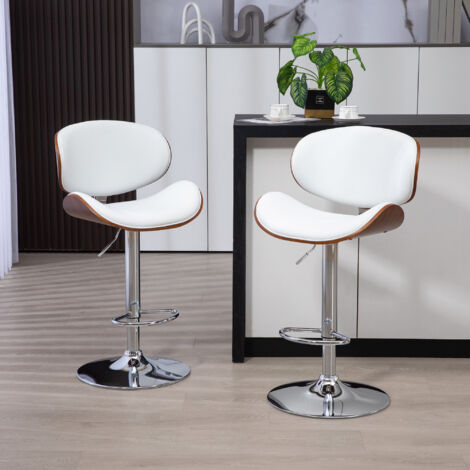 Lot de 2 chaises de bar tabouret hauteur réglable revêtement synthétique 53 x 52 x 92-112 cm blanc