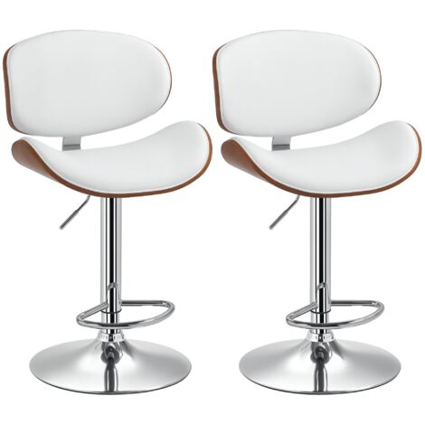 Lot de 2 chaises de bar tabouret hauteur réglable revêtement synthétique 53 x 52 x 92-112 cm blanc