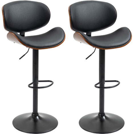 Lot de 2 chaises de bar tabouret hauteur réglable revêtement synthétique 53 x 52 x 92-112 cm noir-Noir