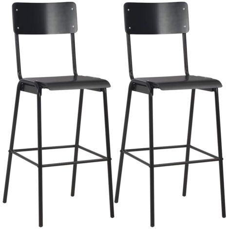 lot de 2 Chaises de bar  Tabourets de Bar Tabourets Hauts noir contreplaqué solide et acier BGT28306