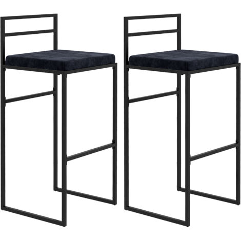 Lot de 2 chaises de bar tabourets hauts coussin d'assise velours repose-pieds  hauteur 74 cm noir-Noir