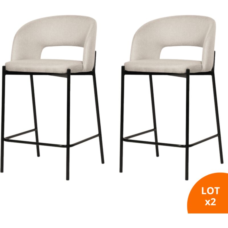 Secury-t - Lot de 2 chaises de bar, tabourets tissus beige - pieds en métal noir - kristen