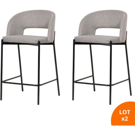Lot de 2 chaises de bar, tabourets tissus gris - pieds en métal noir - KRISTEN - SECURY-T