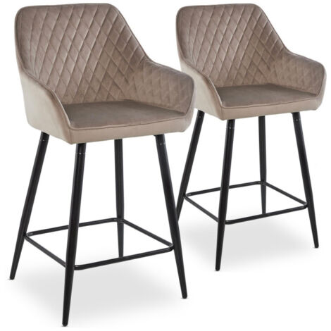 Lot de 2 Chaises de Bar Velours "Onika" 105cm Taupe