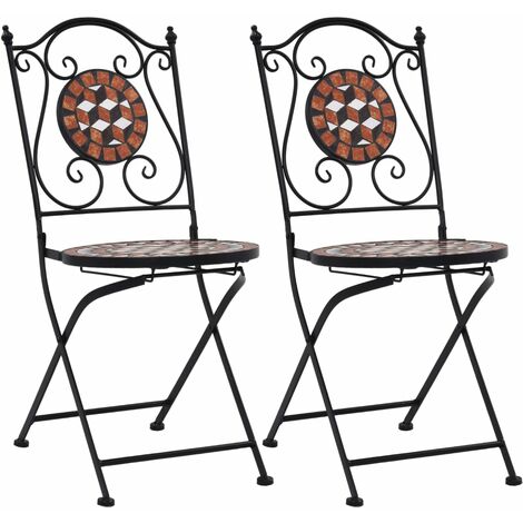 Lot de 2 Chaises de bistro mosaïque Chaises de jardin  Marron Céramique 83526