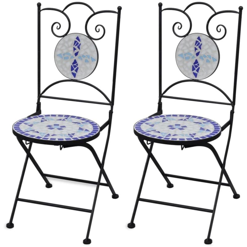 Lot de 2 Chaises de bistro pliables, Chaises de jardin, Chaises de relaxation, Céramique Bleu et blanc OIB3086E
