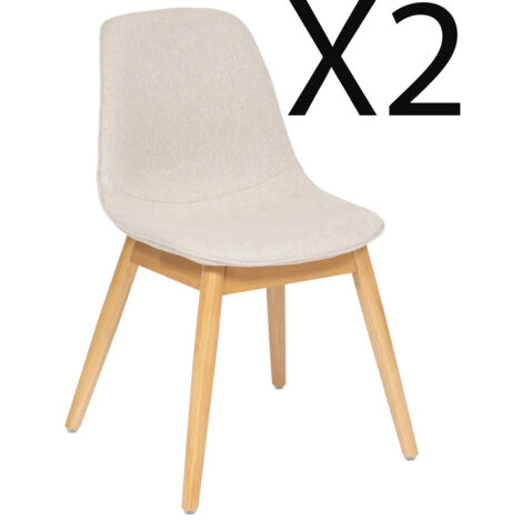 Lot de 2 chaises de bureau avec assise en polyester coloris beige et pieds en bois naturel - Longueur 48,5 x Profondeur 54,5 x Hauteur 86 cm