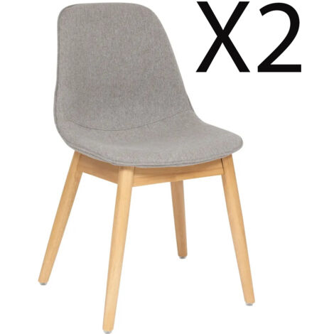 Lot de 2 chaises de bureau avec assise en polyester coloris gris et pieds en bois naturel - Longueur 48,5 x Profondeur 54,5 x Hauteur 86 cm