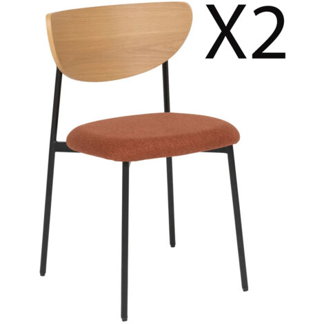 Lot de 2 chaises de bureau avec assise en tissu ambre et pieds en métal noir - Longueur 50 x Profondeur 50 x Hauteur 81 cm