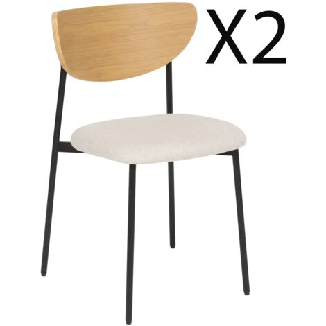 Lot de 2 chaises de bureau avec assise en tissu beige et pieds en métal noir - Longueur 50 x Profondeur 50 x Hauteur 81 cm