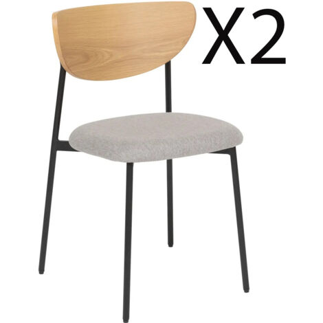 Lot de 2 chaises de bureau avec assise en tissu gris et pieds en métal noir - Longueur 50 x Profondeur 50 x Hauteur 81 cm