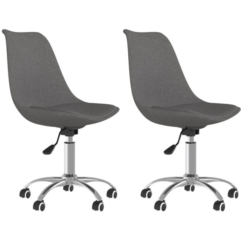 Lot de 2 chaises de bureau tabourets sur roulettes siège pivotant hauteur réglable en tissu gris DEC025247