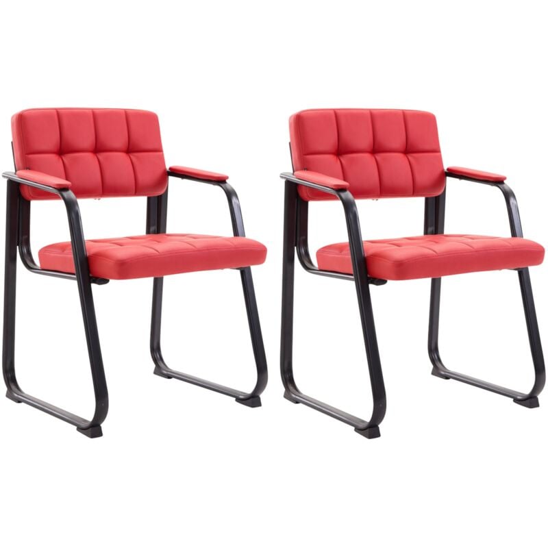 Lot de 2 chaises de bureau visiteur avec accoudoirs siège en pvc rouge et cadre en métal noir 100003110