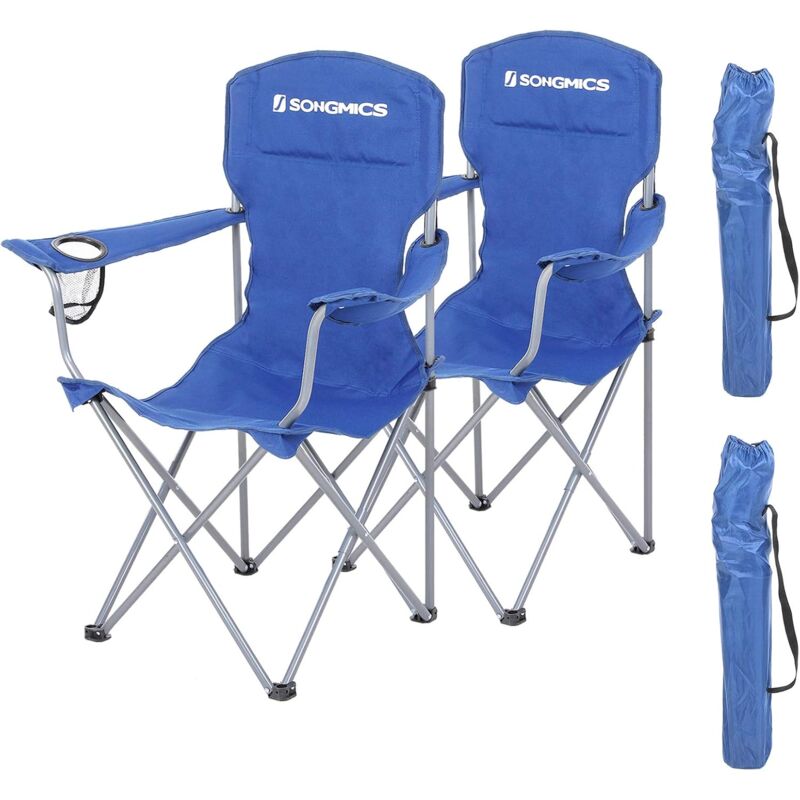 Lot de 2 Chaises de Camping, Confortable, Structure Robuste, Charge Max de 150 kg, avec Porte-Bouteille, Chaise d’extérieur Bleu GCB08BU
