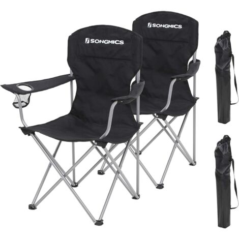 Lot de 2 Chaises de Camping, Confortable, Structure Robuste, Charge Max de 150 kg, avec Porte-Bouteille, Chaise d’extérieur Noir GCB08BK
