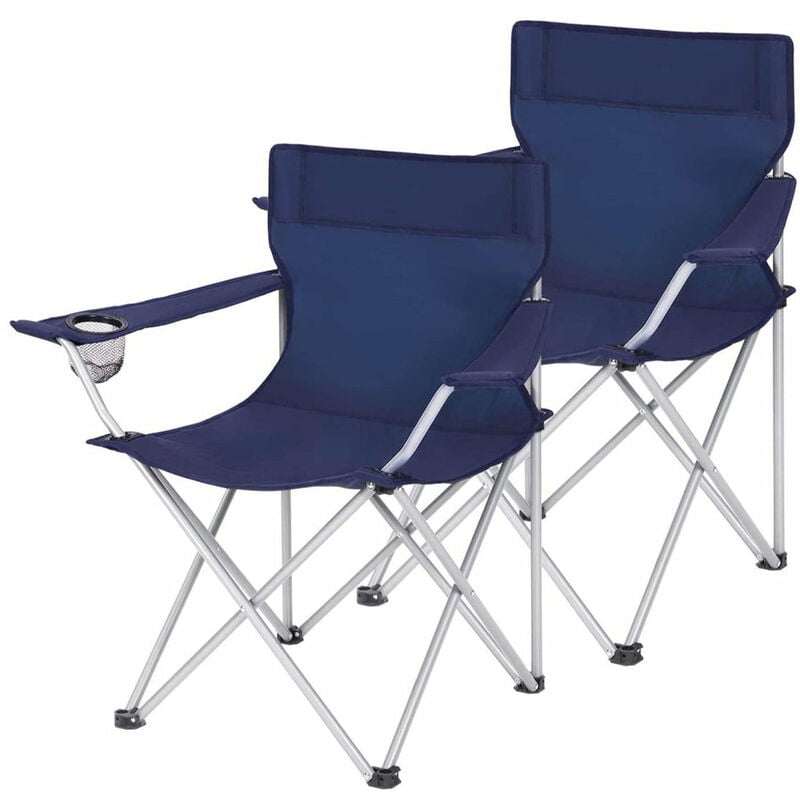Lot de 2 chaises de camping pliables sièges pliantes extérieur confortable avec accoudoirs et porte-gobelets cadre stable capacité de charge 120 kg