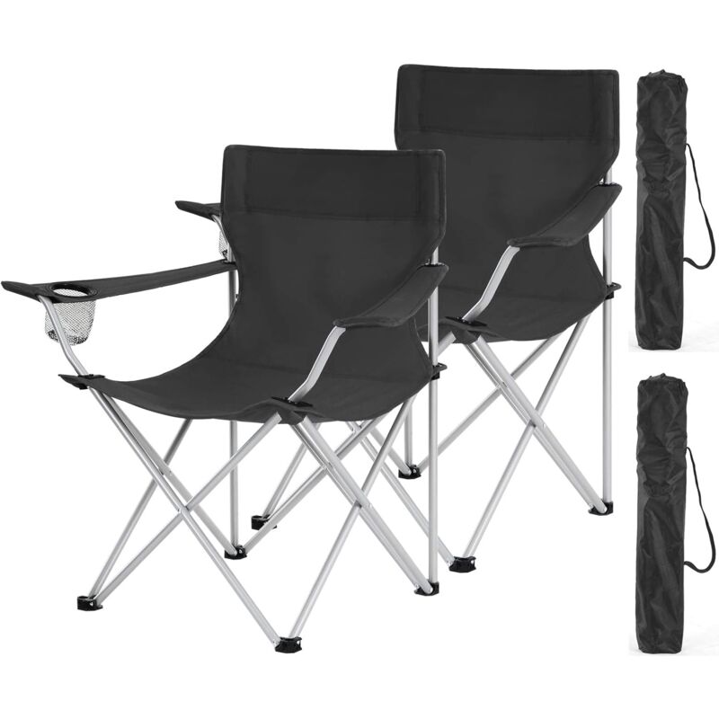 Lot de 2 Chaises de Camping Pliables, Sièges Pliantes, extérieur, Confortable, avec accoudoirs et Porte-gobelets, Cadre Stable, capacité de Charge