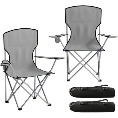 Lot de 2 chaises de camping pliantes avec dossier haut en métal et tissu Oxford gris